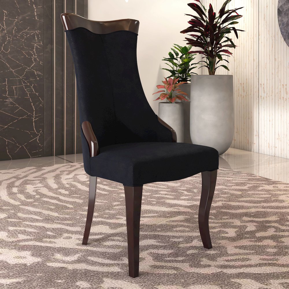Novara Collection Modern Wooden Dining Chair in Black Velvet Set of 2. Picture 10