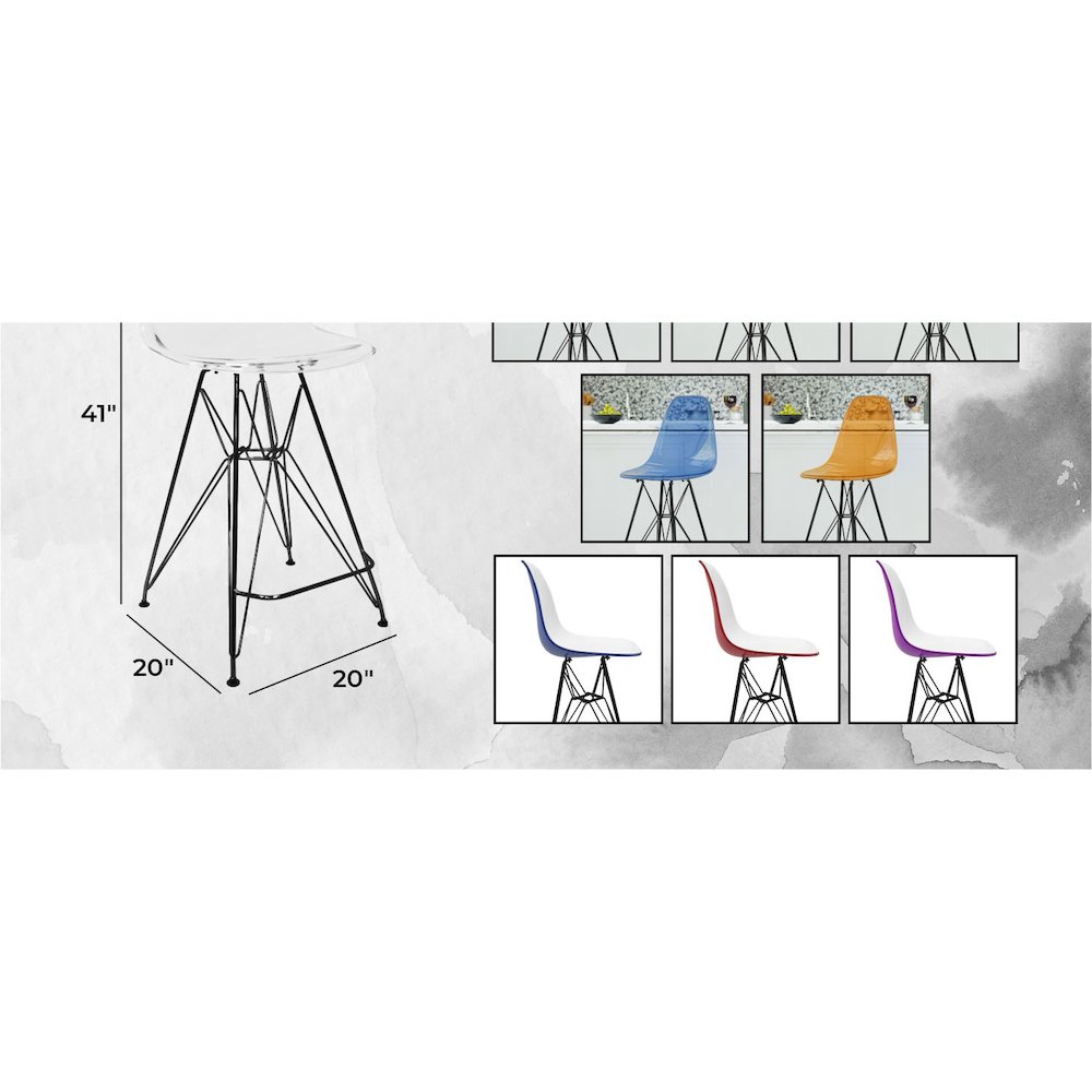 Modern Acrylic Bar stool Cresco Collection Black Base with Clear seat. Picture 32
