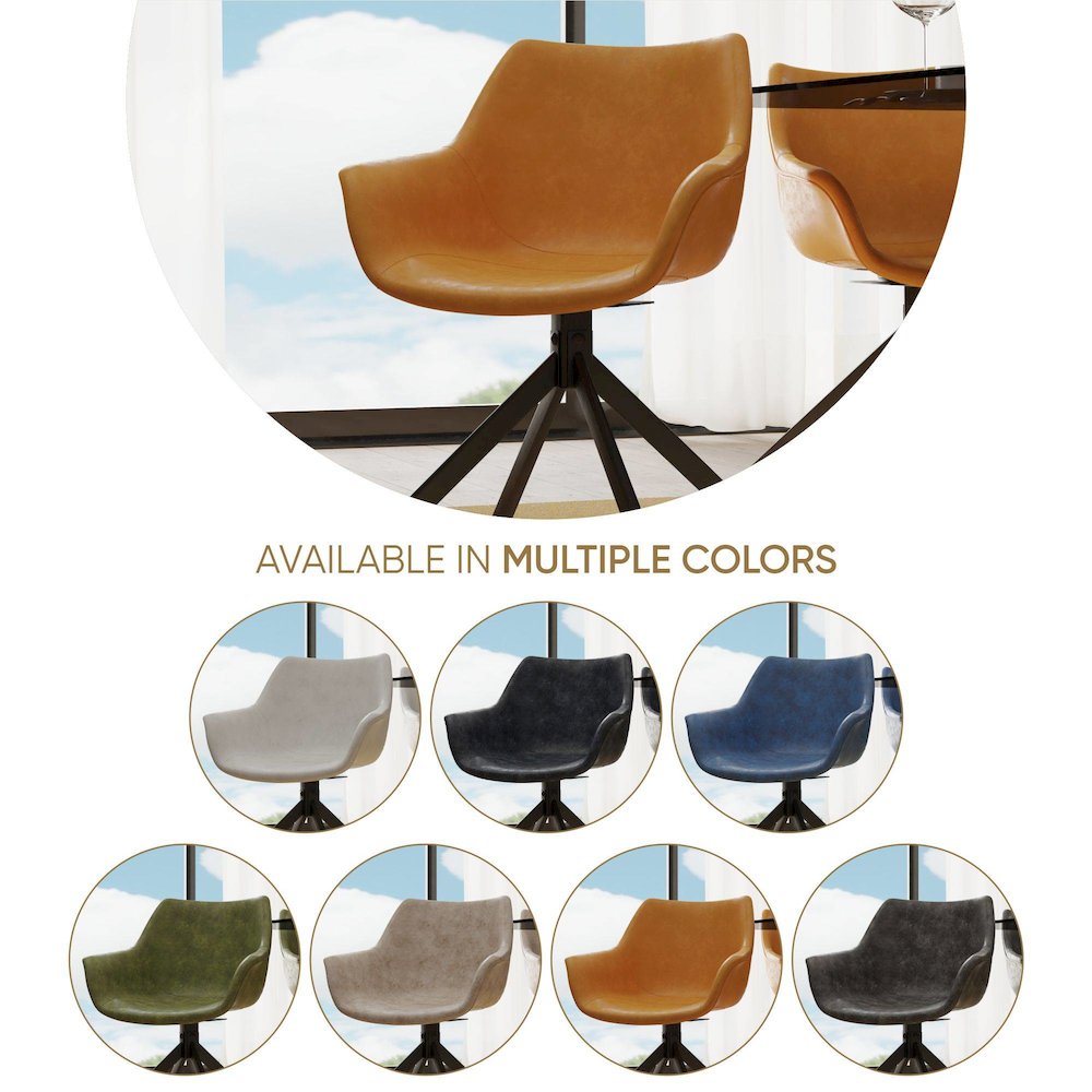 Markley Modern Leather Dining Swival Arm Chair in Light Brown. Picture 4