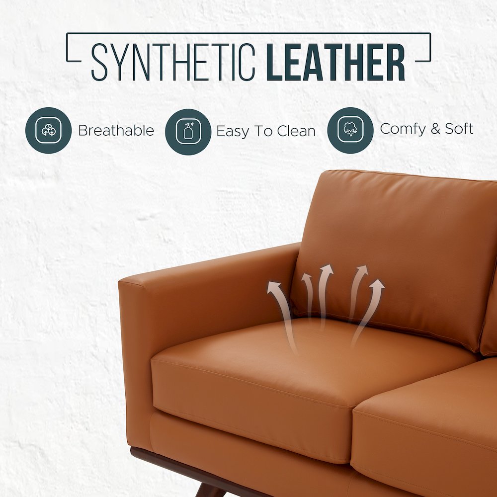 Chester Modern Leather Sofa With Birch Wood Base. Picture 3