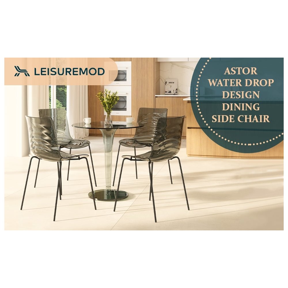 Astor Water Ripple Design Dining Chair in Black Base Trans Black Seat Set of 2. Picture 4