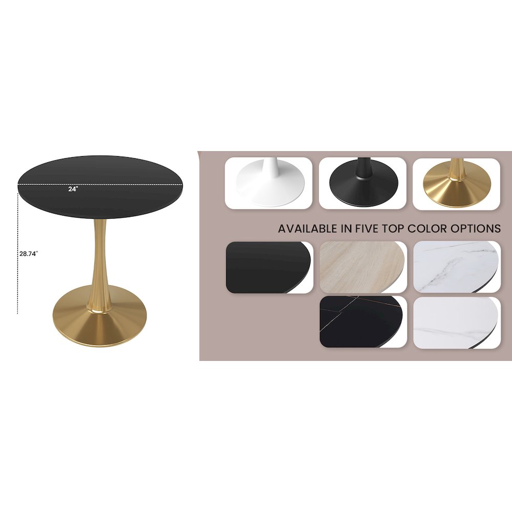 Bristol 24" round dining table Gold Base With Black Top. Picture 8