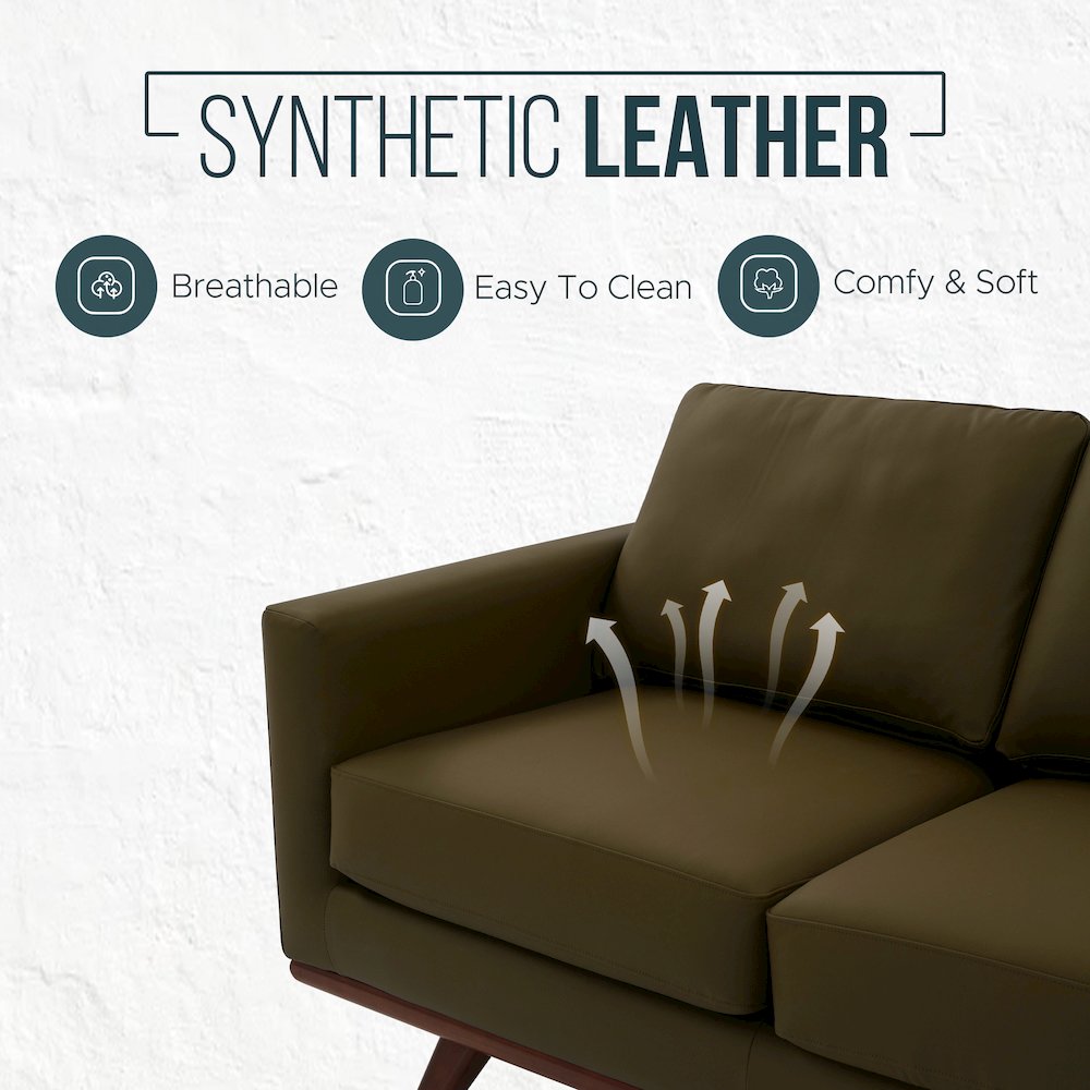 Chester Modern Faux Leather Sofa in Green Leather. Picture 8