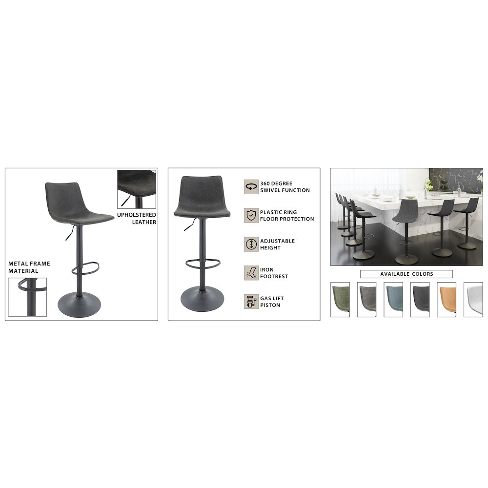 Tilbury Modern Adjustable Bar Stool in Charcoal Black. Picture 15