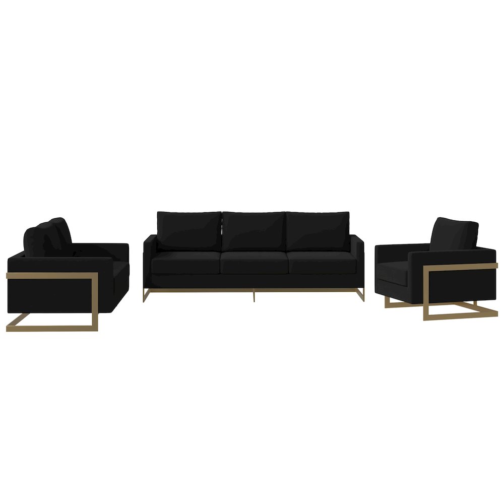 Lincoln 3-Piece Velvet Living Room Sofa Set With Gold Frame. Picture 10