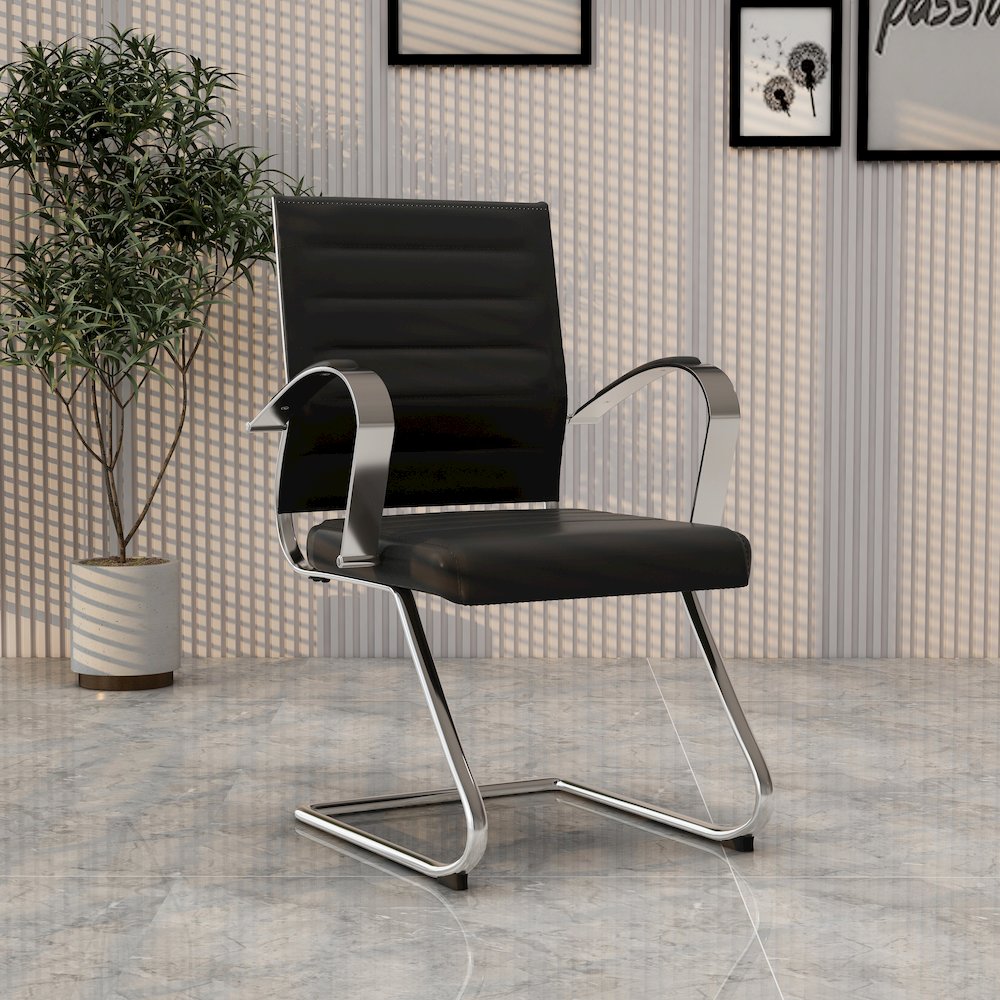 Benmar Home Leather Guest Office Chair in Black. Picture 11