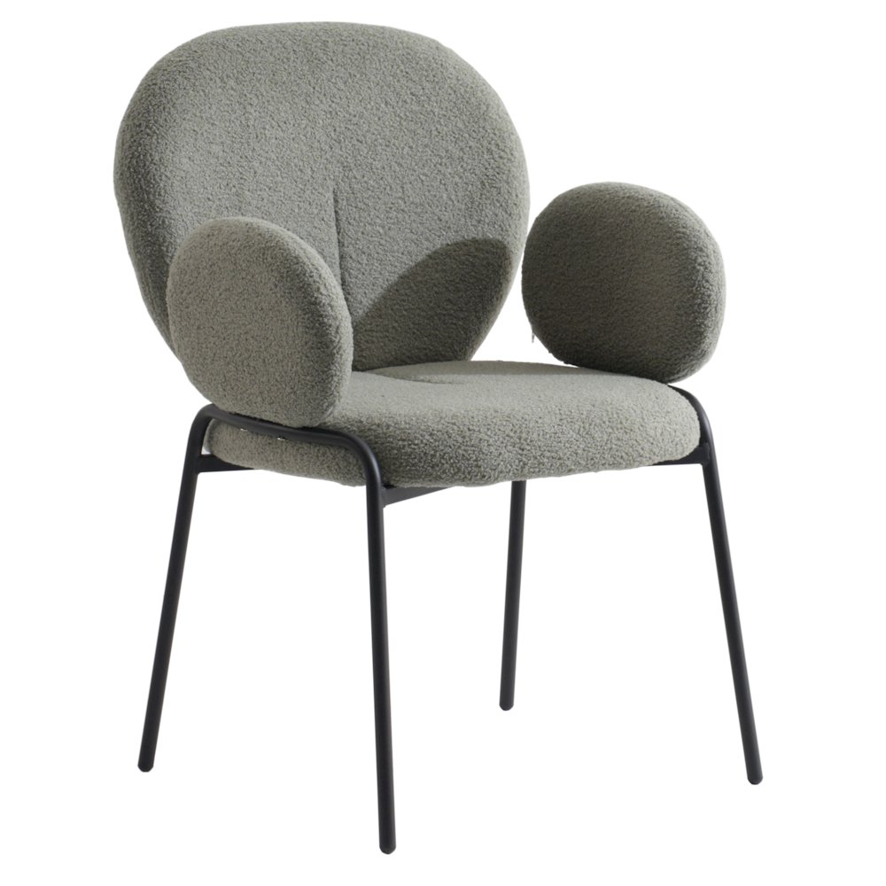 Celestial Series Boucle Dining Arm Chair, Black Frame with Green Fabric Set of 2. Picture 2