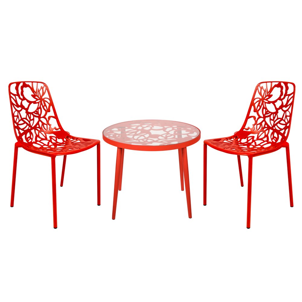 Devon Mid-Century Modern 3-Piece Aluminum Outdoor Patio Dining Set. Picture 2