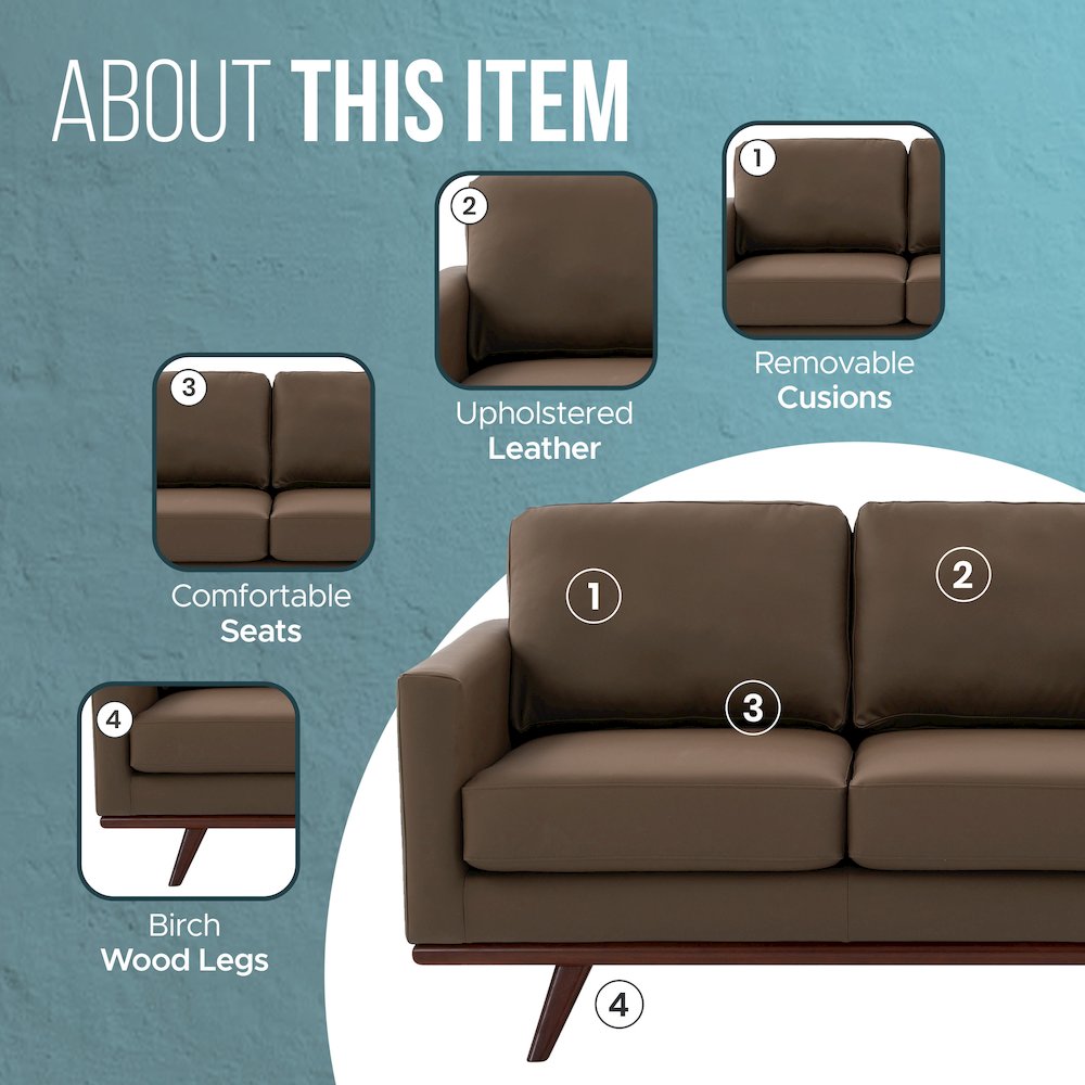 Chester Modern Faux Leather Loveseat in Taupe Leather. Picture 6