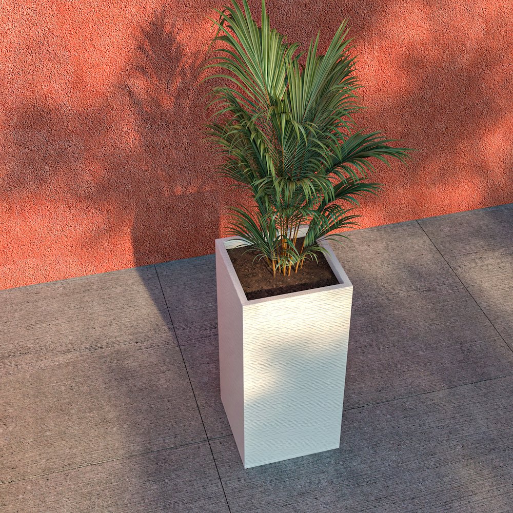 Basalt Series Poly Stone Planter 11" Square 23.6" High in White. Picture 10