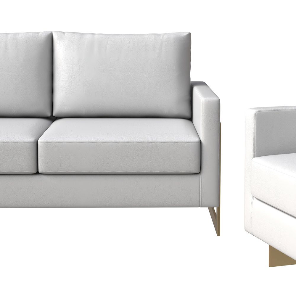 Lincoln 3-Piece Velvet Living Room Sofa Set With Gold Frame White. Picture 6
