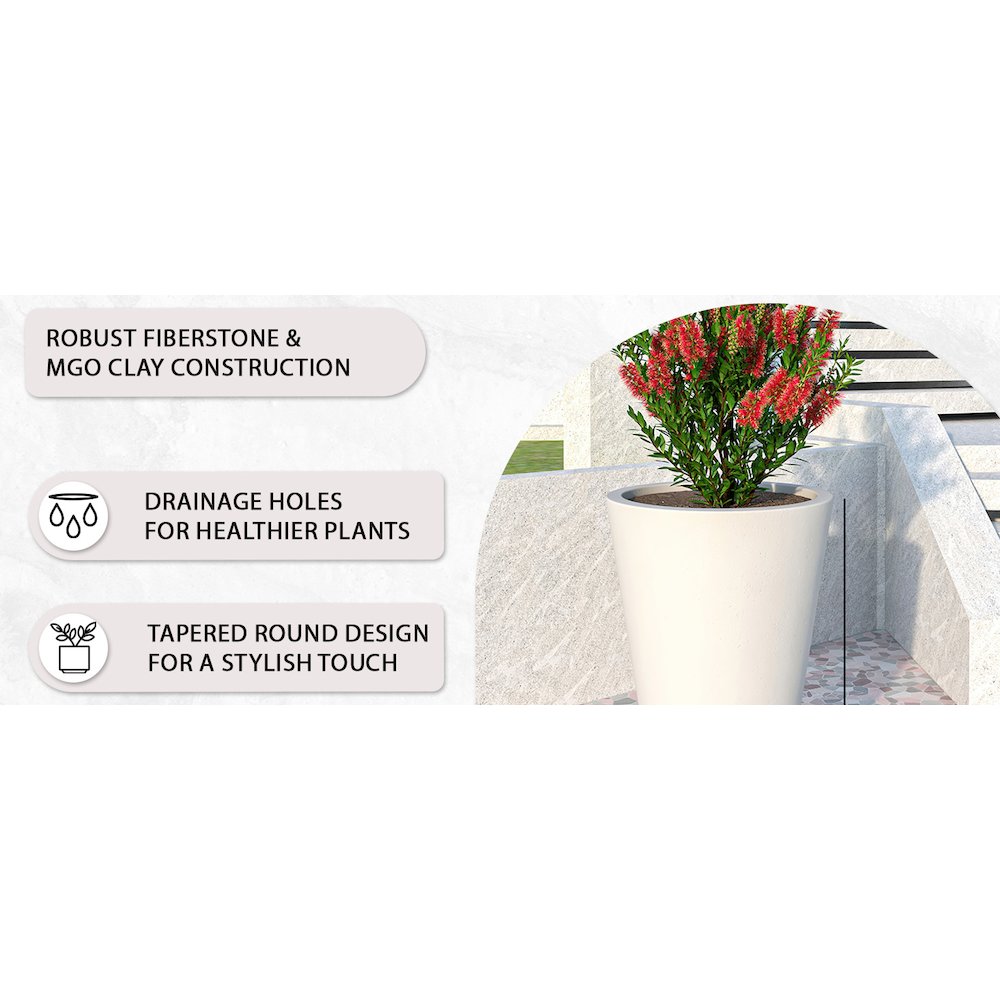 Pebble Series Poly Stone Planter 19.7." Dia 27.6" High in White. Picture 3