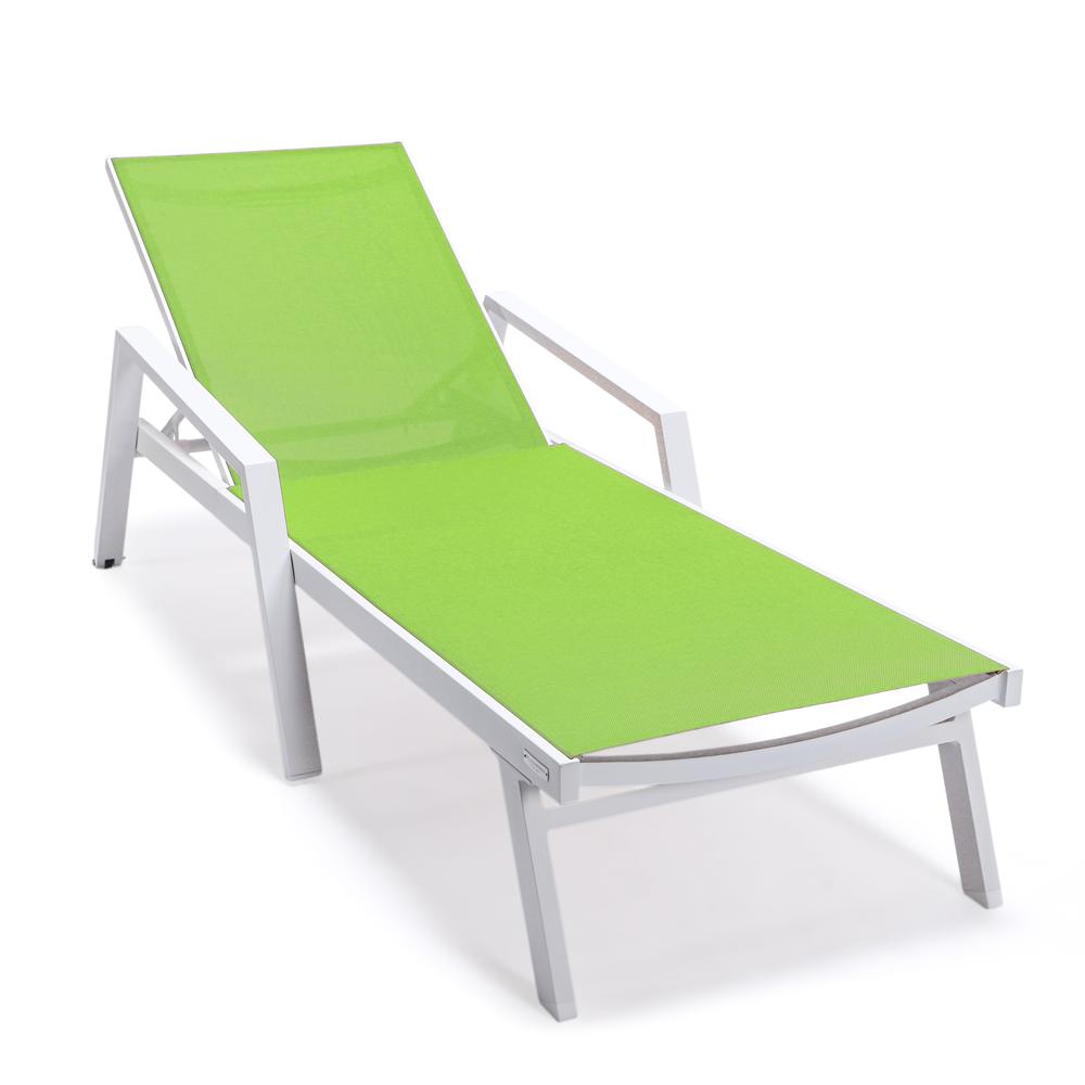 Marlin Patio Chaise Lounge Chair With Armrests in White Aluminum Frame. Picture 1