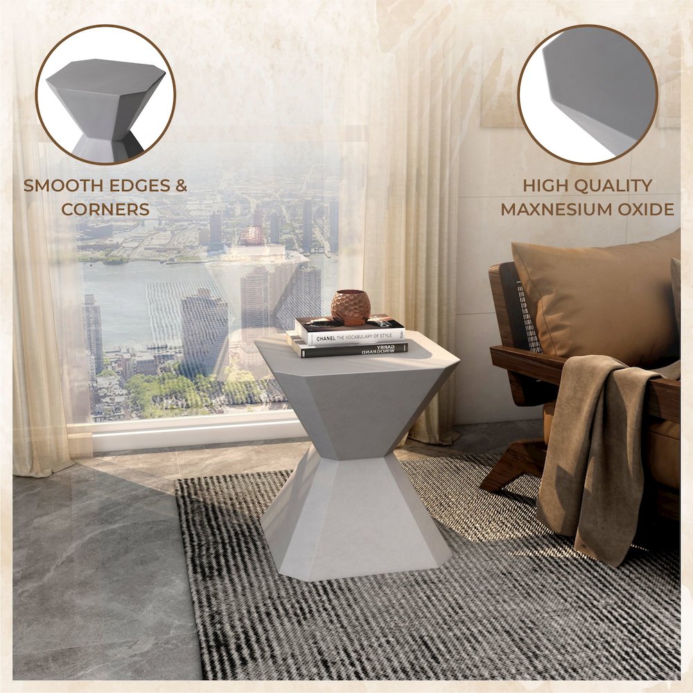 Azure Collection Fiberglass Outdoor Side Table in Grey. Picture 27