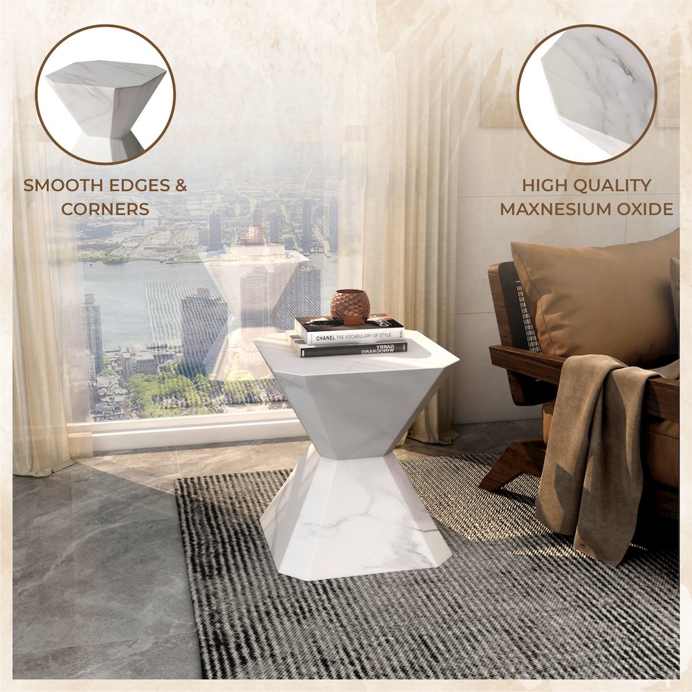 Azure Collection Fiberglass Outdoor Side Table in Marble White. Picture 24