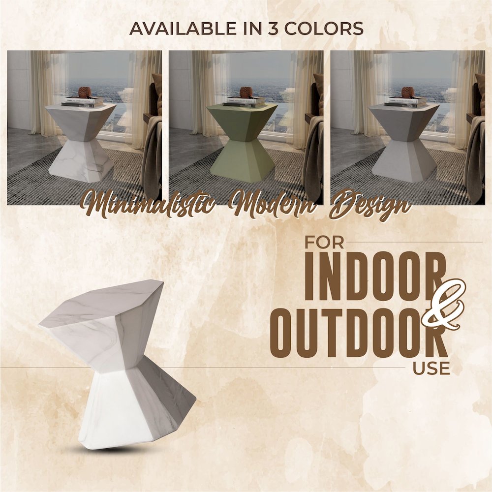Azure Collection Fiberglass Outdoor Side Table in Marble White. Picture 23