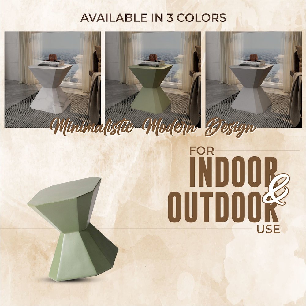 Azure Collection Fiberglass Outdoor Side Table in Olive Green. Picture 22