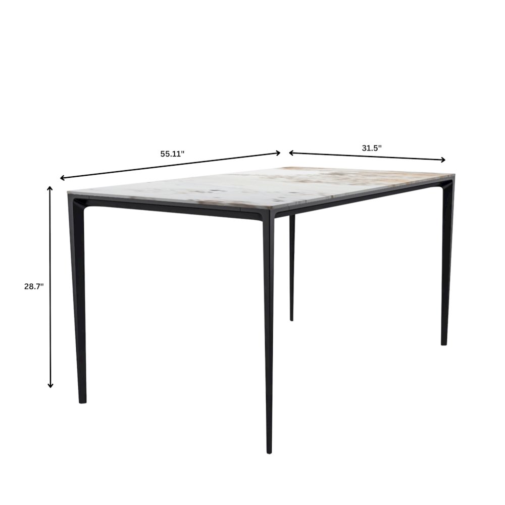 Avo Series Modern Dining Table Black Base, With 55 White Grey Sintered Stone Top. Picture 11