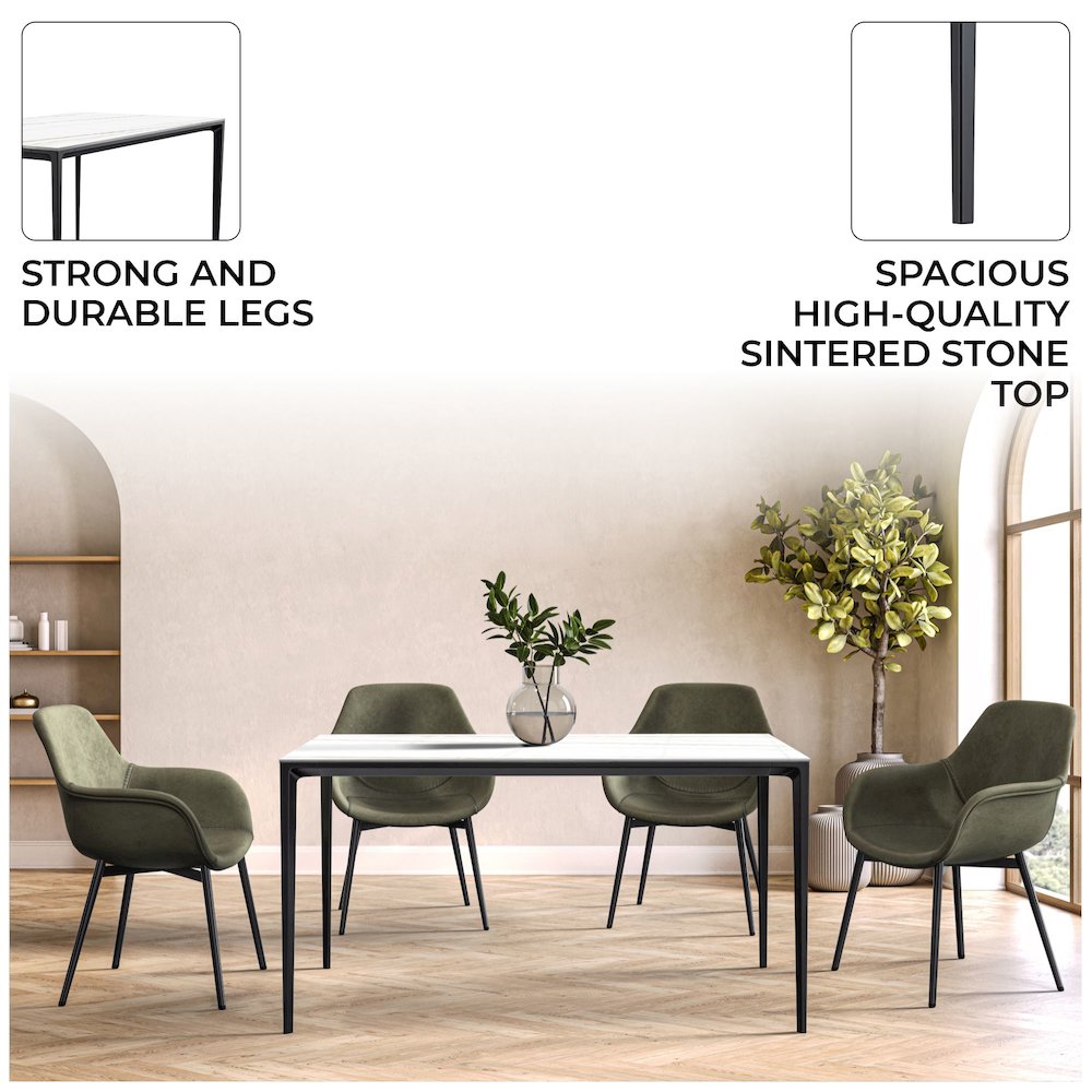 Avo Series Modern Dining Table Black Base, With 55 White/Gold Sintered Stone Top. Picture 11