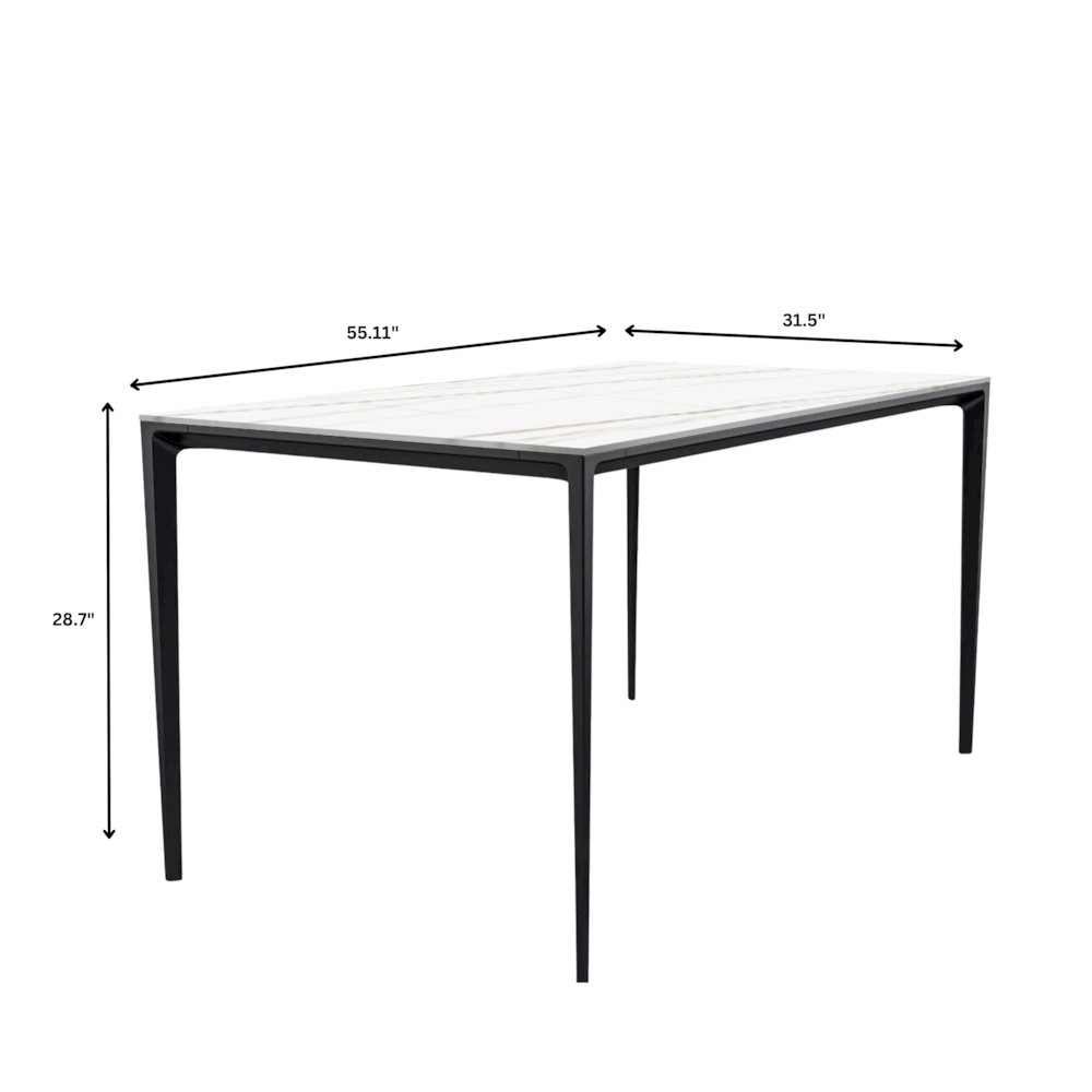 Avo Series Modern Dining Table Black Base, With 55 White/Gold Sintered Stone Top. Picture 12
