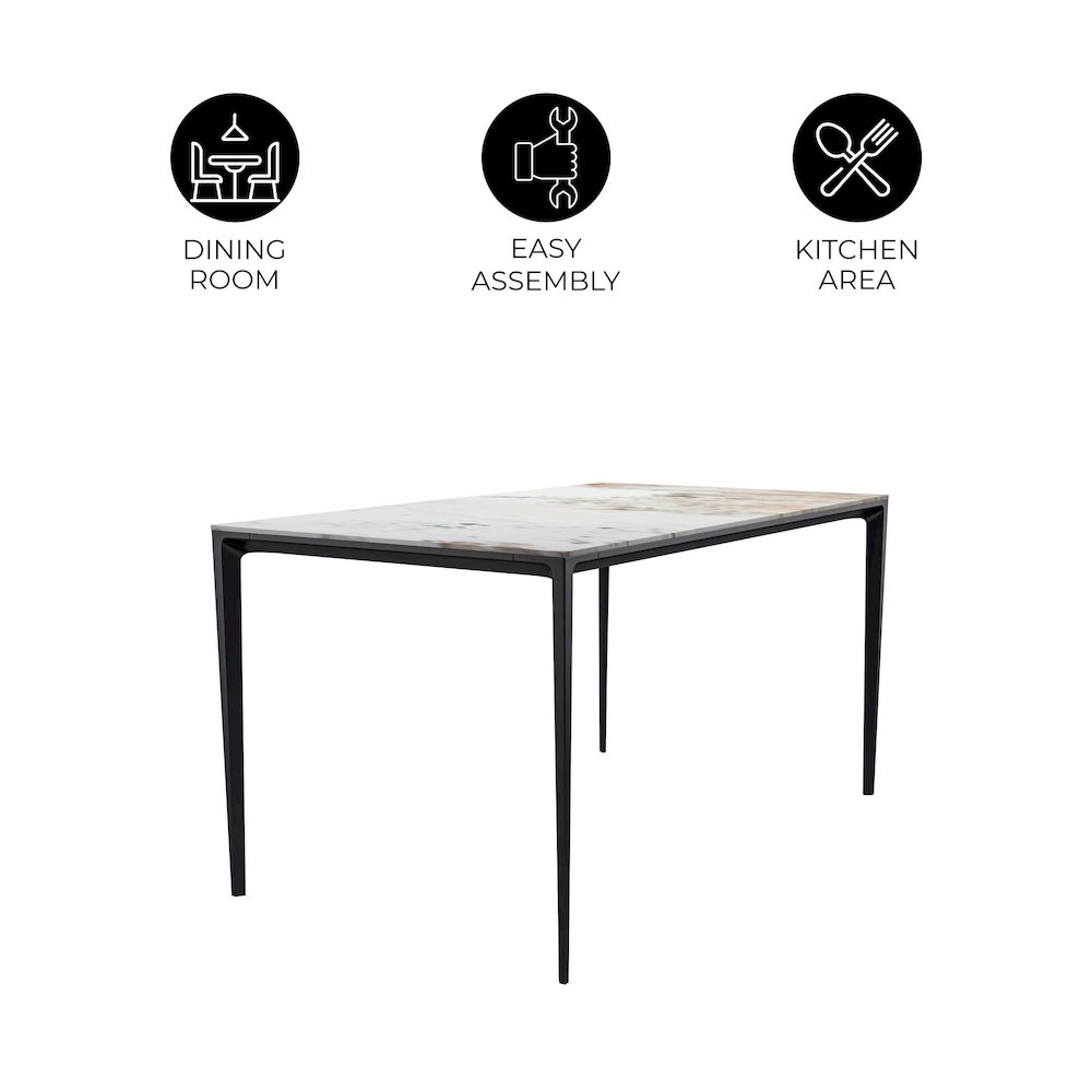 Avo Series Modern Dining Table Black Base, With 55 White Grey Sintered Stone Top. Picture 24