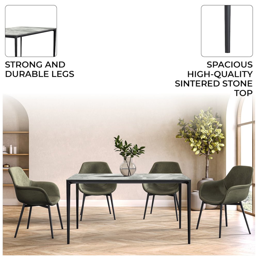 Avo Series Modern Dining Table Black Base, With 62 Light Grey Sintered Stone Top. Picture 4
