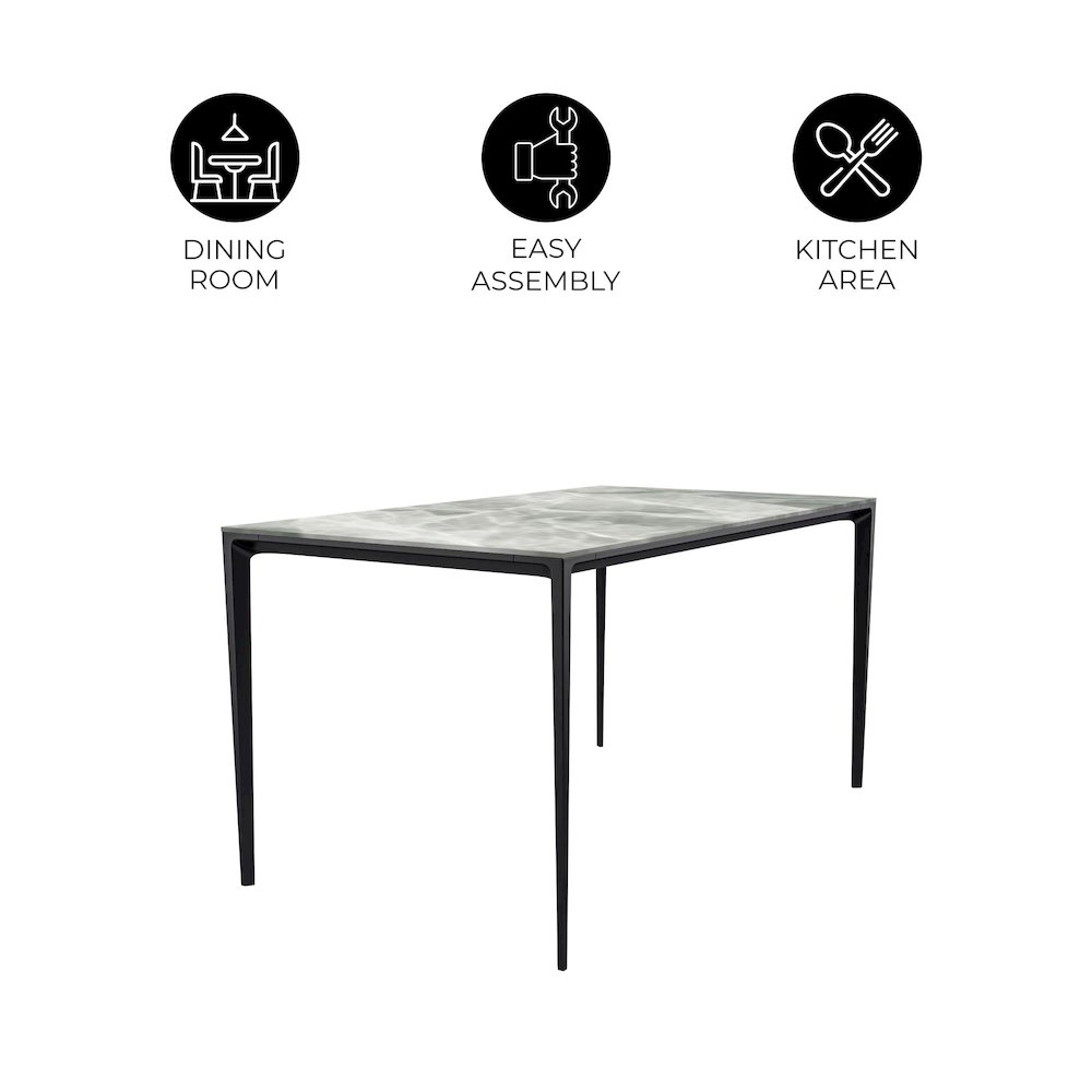 Avo Series Modern Dining Table Black Base, With 62 Light Grey Sintered Stone Top. Picture 5