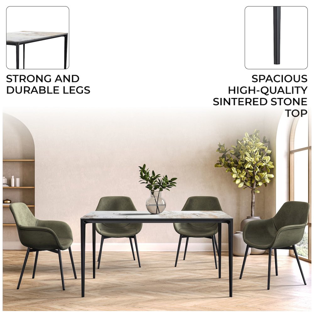 Avo Series Modern Dining Table Black Base, With 55 White Grey Sintered Stone Top. Picture 34
