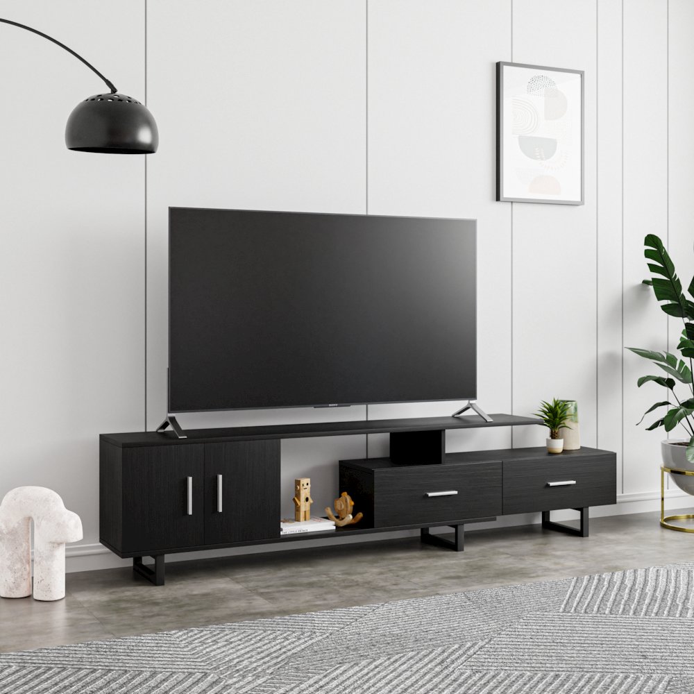 Avery Mid-Century Modern TV Stand with MDF Cabinet and Powder Coated Steel Legs. Picture 23