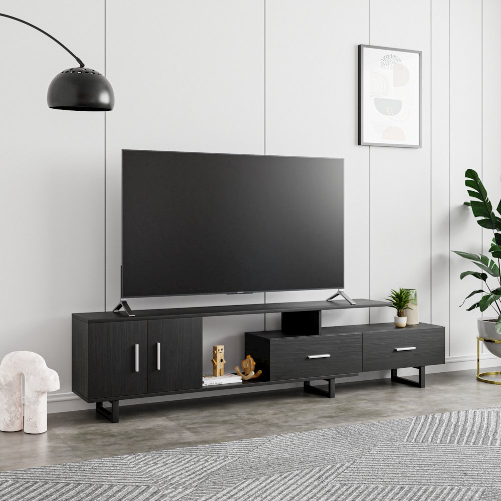 Avery Mid-Century Modern TV Stand with MDF Cabinet and Powder Coated Steel Legs. Picture 23