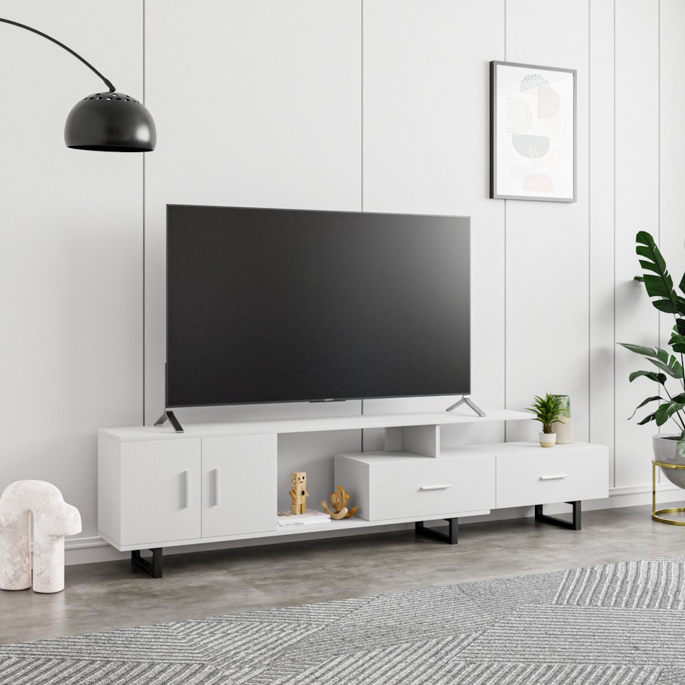Avery Mid-Century Modern TV Stand with MDF Cabinet and Powder Coated Steel Legs. Picture 24