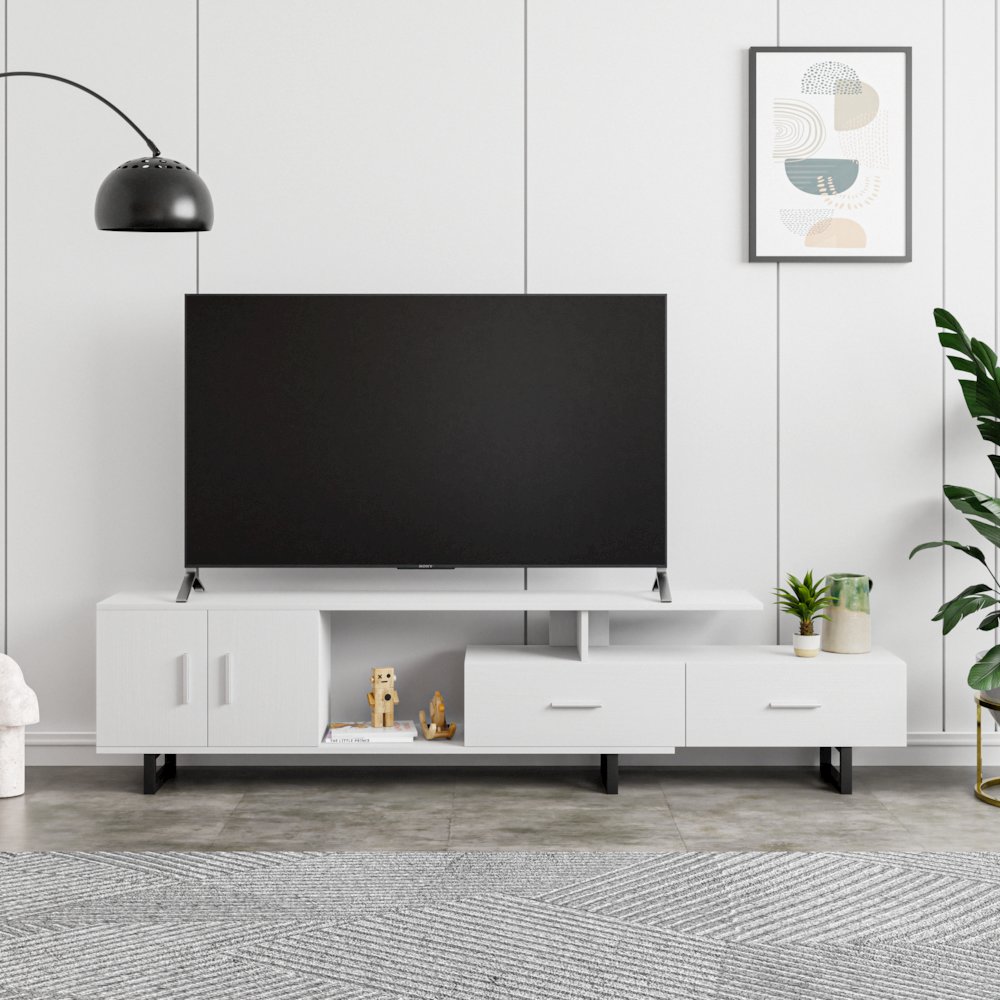 Avery Mid-Century Modern TV Stand with MDF Cabinet and Powder Coated Steel Legs. Picture 25