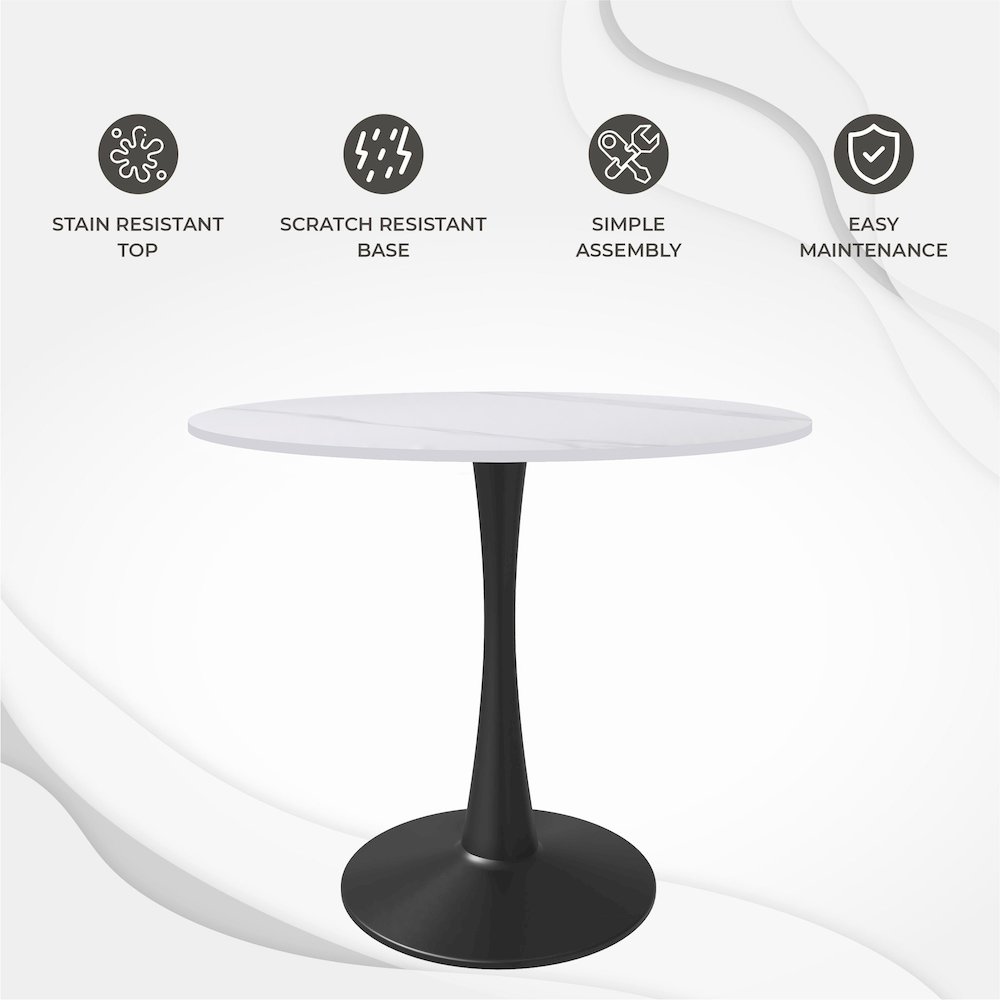 Bristol 35" round dining table Black base with White Sintered stone Top. Picture 3