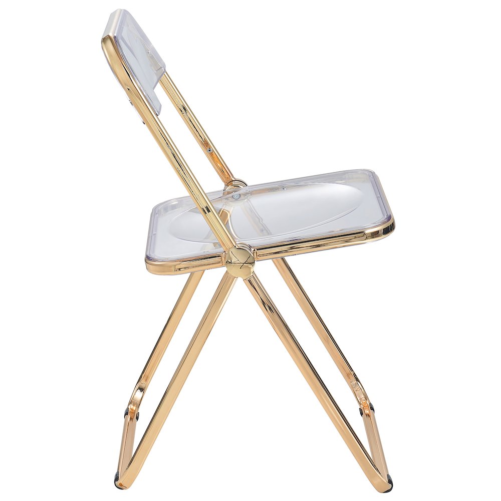 Lawrence Acrylic Folding Chair With Gold Metal Frame, Set of 2. Picture 10