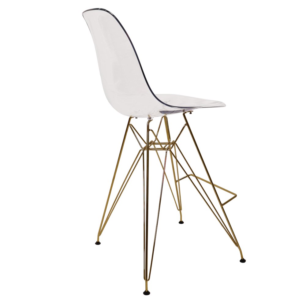 Cresco Modern Acrylic Barstool with Gold Chrome Base and Footrest. Picture 6