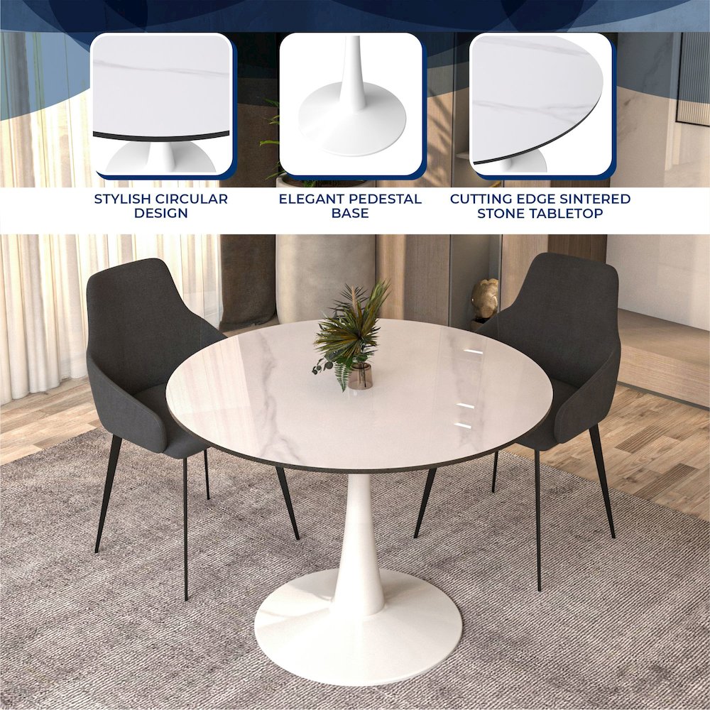 Bristol 40" round dining table White base with White Sintered stone Top. Picture 12