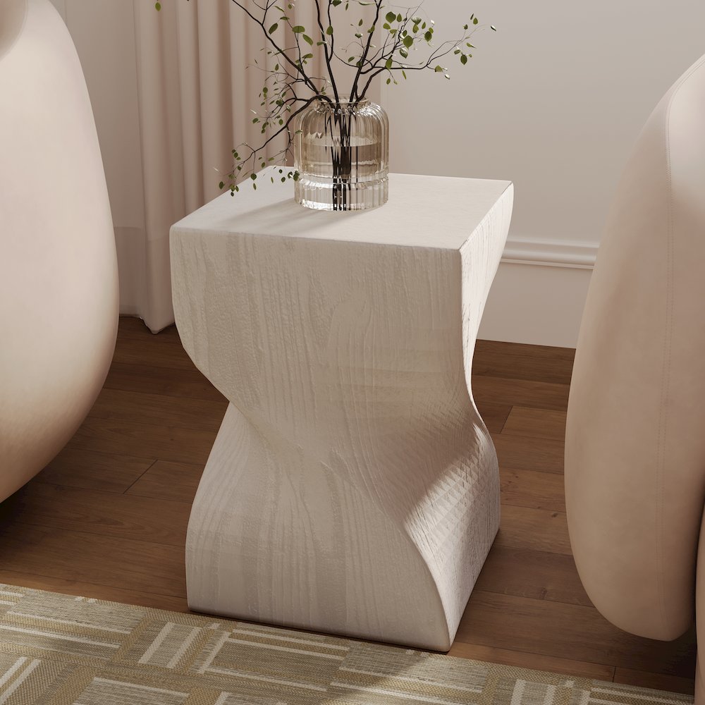 Onyx Collection Fiberglass Outdoor Side Table in Cream. Picture 12