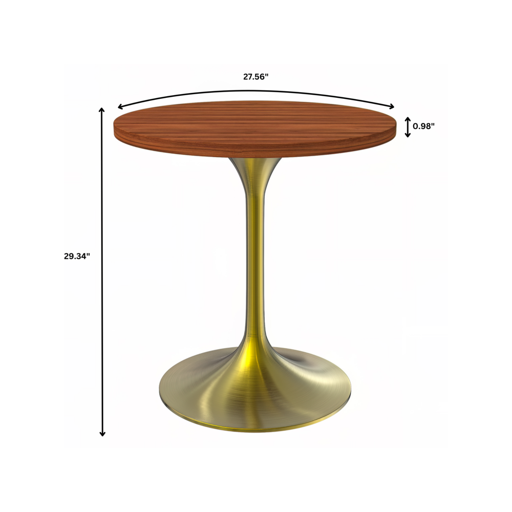 Verve 27" Round Dining Table, Brushed Gold Base with Cognac Brown MDF Top. Picture 12