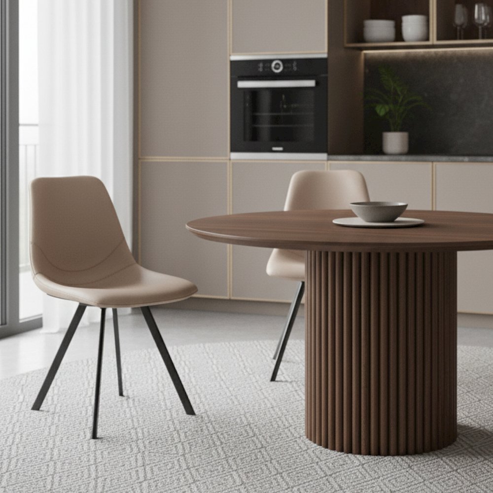 Markly Modern Leather Dining Chair With Metal Legs in Taupe. Picture 11
