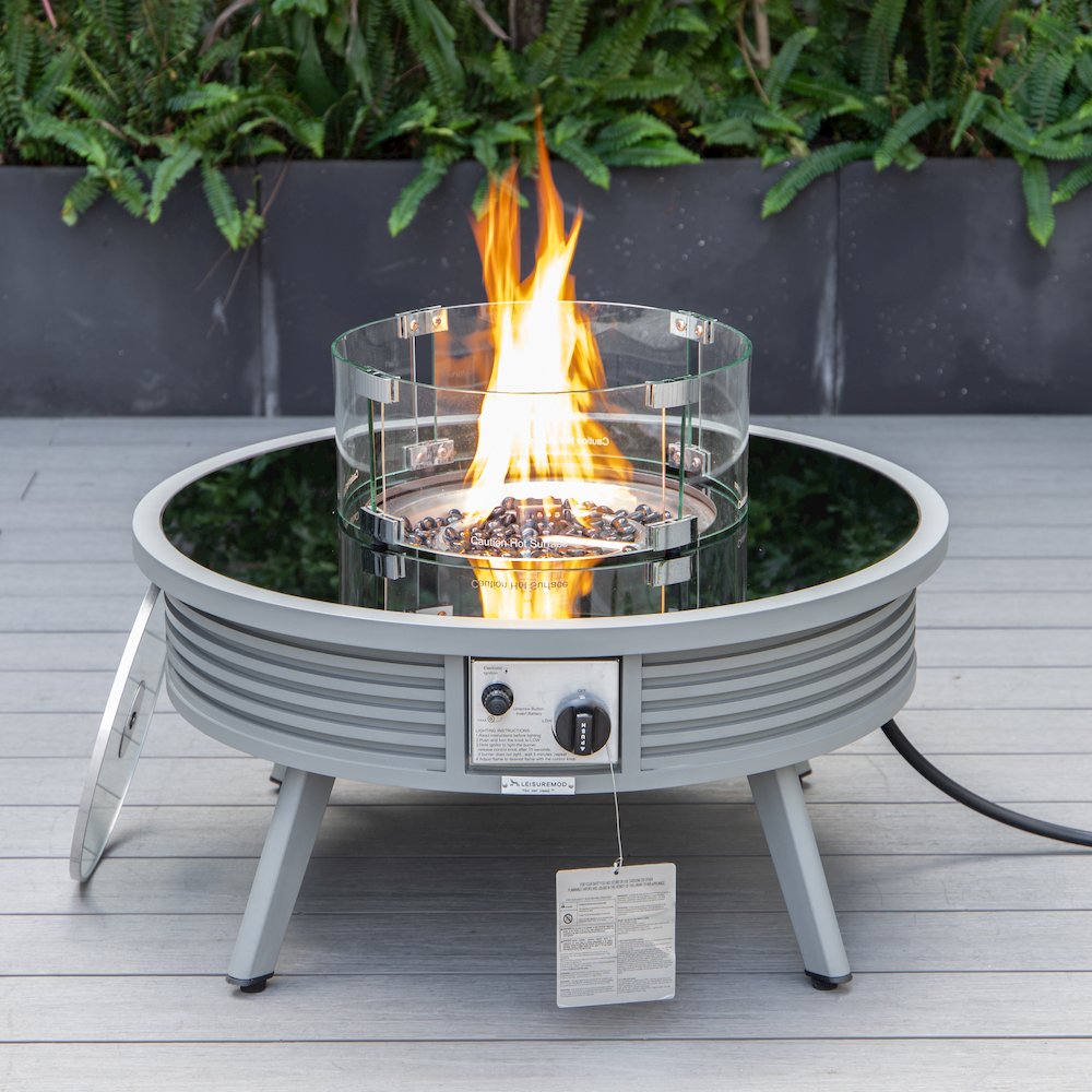 Walbrooke Outdoor Patio Aluminum Round Slats Design Fire Pit Side Table. Picture 10