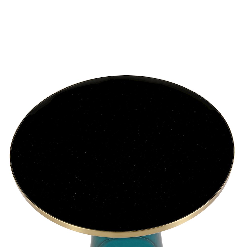 Tully Collection Glass side Table Blue glass, Gold Rim with Black Glass top. Picture 13