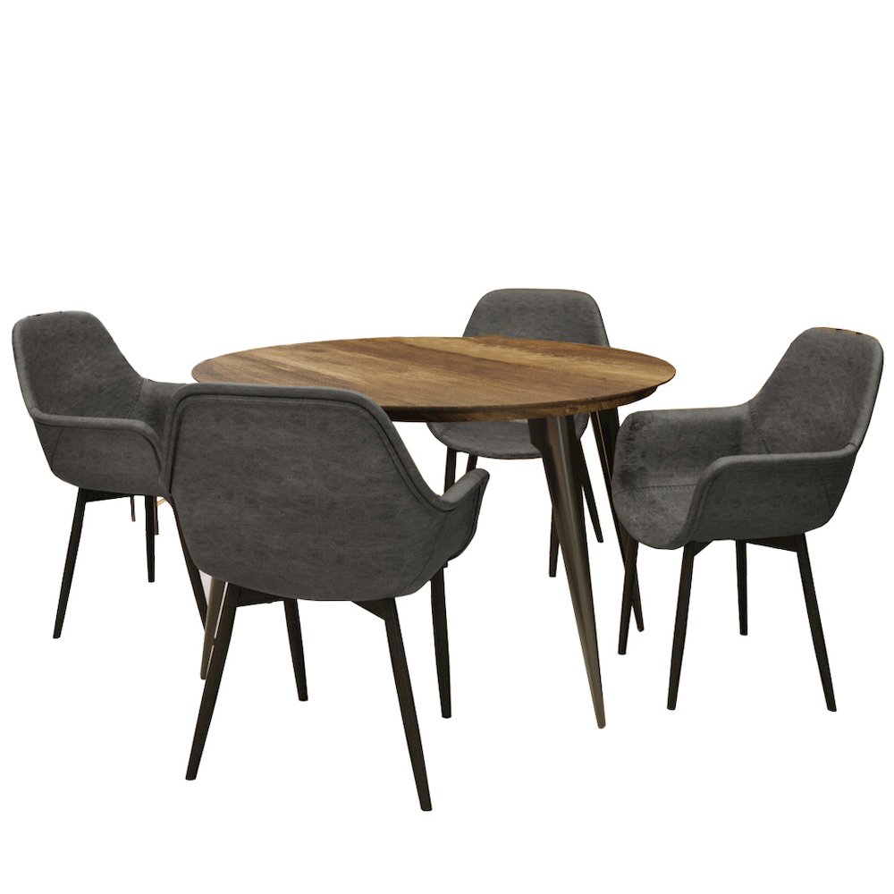 5-Piece Dining Set 47" Round Dining Table 4 Leather Dining Chairs in Brown/Black. Picture 1