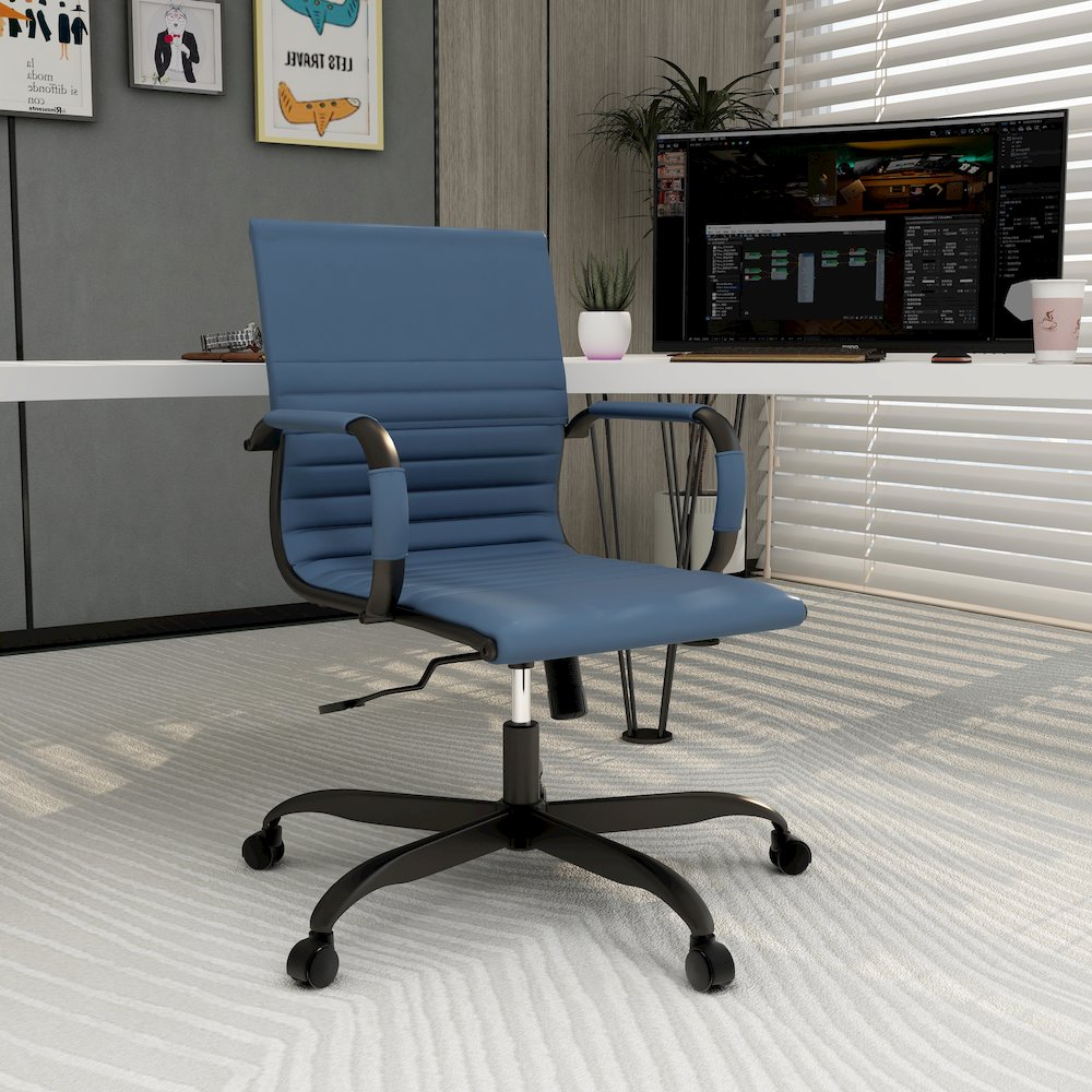 Harris Leather Office Chair in Blue With Black Frame. Picture 30
