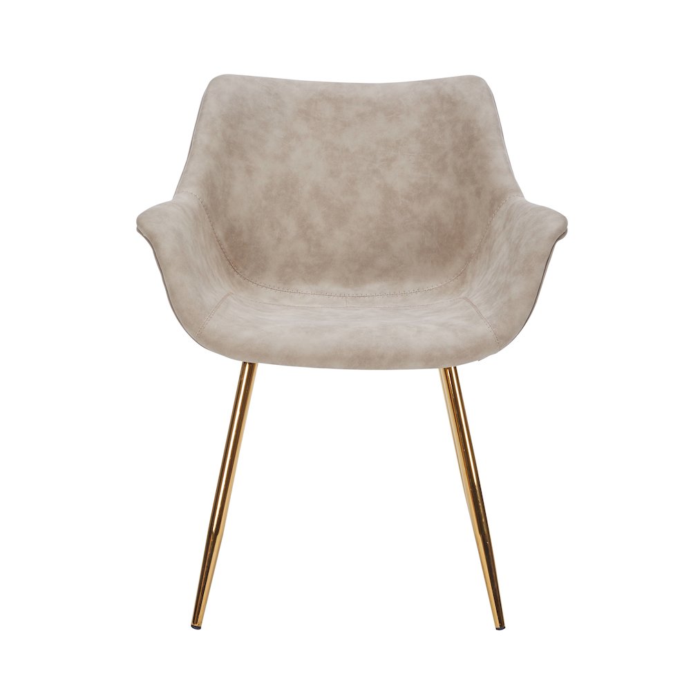 Markley Modern Leather Dining Arm Chair With Gold Legs in Taupe Set of 4. Picture 7