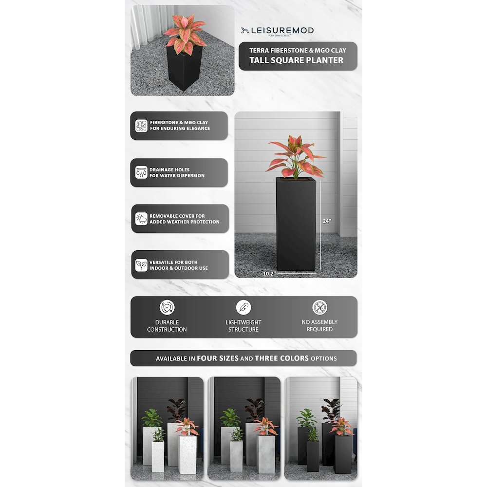 Terra Series Poly Stone Planter in Black 10.2" x 10.2" 23.6" High. Picture 12