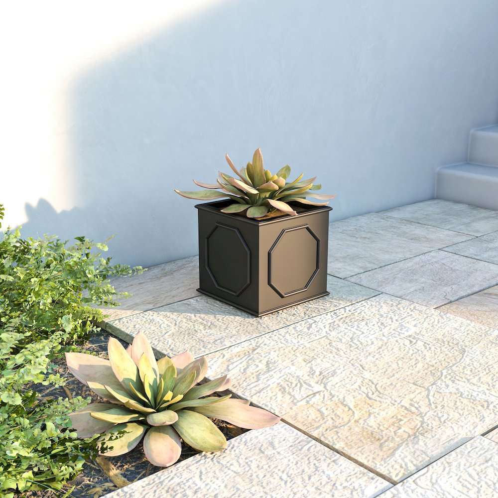 Sprout Series Cubic Fiber Stone Planter in Black 10.2 Cube. Picture 3