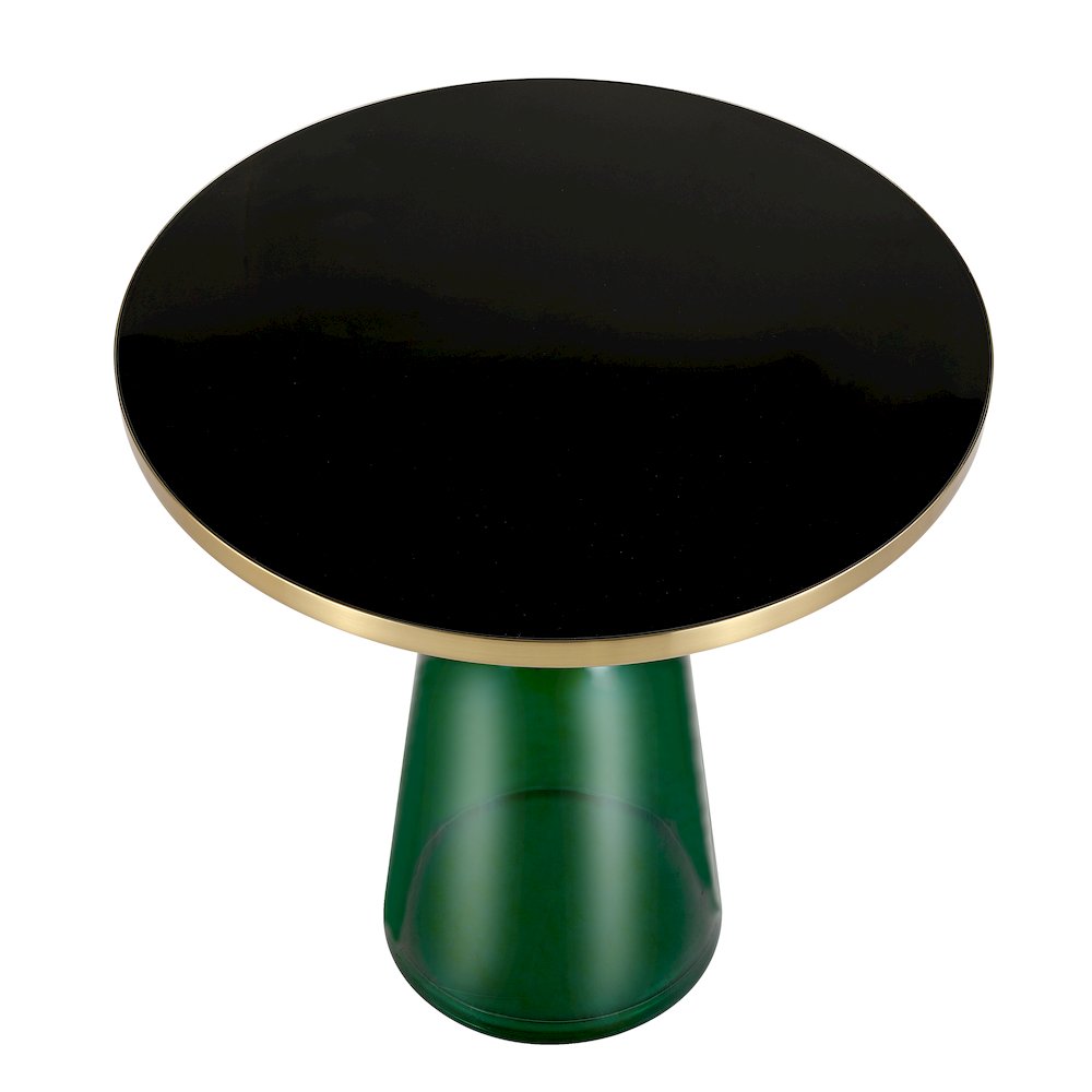 Tully Collection Glass side Table Green glass, Gold Rim with Black Glass top. Picture 8