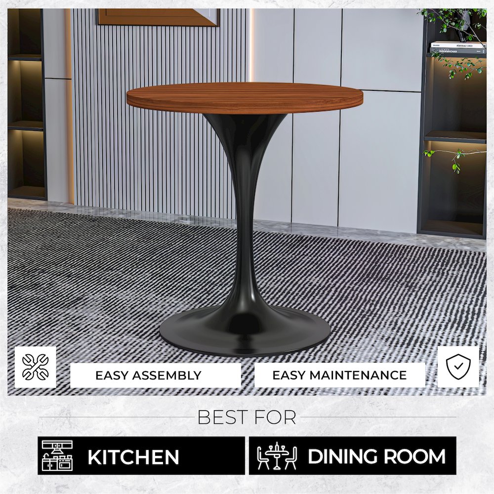 Verve Collection 27 Round Dining Table, Black Base with Cognac Brown MDF Top. Picture 3