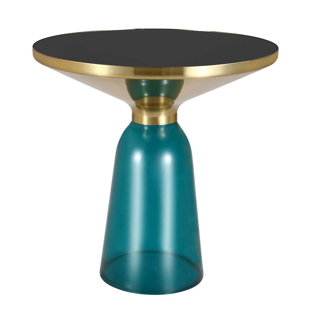 Tully Collection Glass side Table Blue glass, Gold Rim with Black Glass top. Picture 11