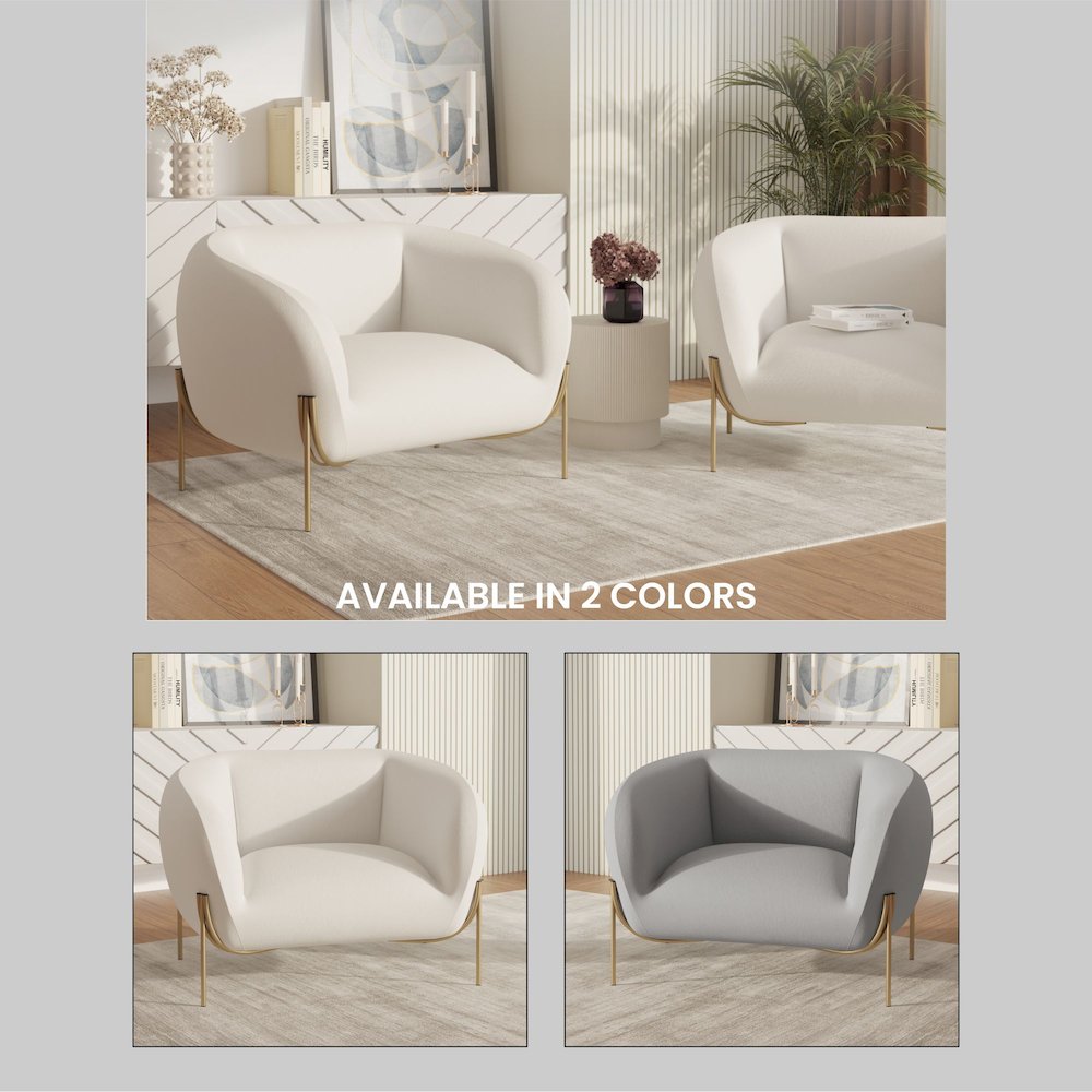 Zuno Collection Modern Single Seater Sofa in White Velvet. Picture 4